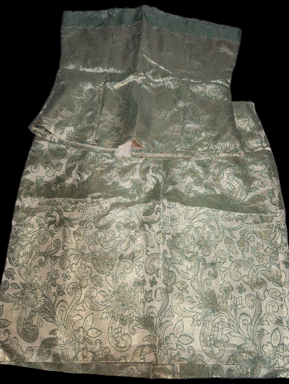 Elegant Green And Gold Brocade Tube Top And Skirt